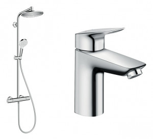 Hansgrohe 27267000+71100000 Komplet prysznicowy Crometta oraz LOGIS bateria umywalkowa z korkiem automatycznym