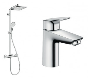 Hansgrohe 27271000+71100000 Komplet prysznicowy Crometta E 240 1jet oraz LOGIS bateria umywalkowa z korkiem automatycznym