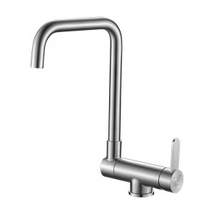 LAVEO BAB 265L BONA Bateria zlewozmywakowa stojąca z wylewką L Jednouchwytowa Sposób montażu: stojący Głowica: 35 mm Zasięg wylewki: 200 mm Wykończenie: stal