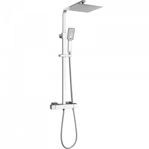 LAVEO PLQ 00TD KVADRATO Kolumna natryskowa z baterią termostatyczną Długość drążka: 740-1230 mm Wysokość: 740-1230 mm Szerokość: 270 mm Głębokość: 355 mm Wymiar słuchawki: 110x65 mm Długość węża: 1500 mm Wykończenie: chrom