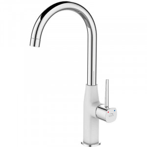 LAVEO BAP 668D POLLA Bateria zlewozmywakowa stojąca z wylewką U Jednouchwytowa Sposób montażu: stojący Głowica: 25 mm Zasięg wylewki: 167 mm Wykończenie: białe/chrom
