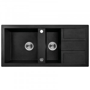 LAVEO SBB 731T BARBADOS Zlewozmywak granitowy 1,5 komory z ociekaczem Wymiary: 480x1000x185 mm Kolor: czarny
