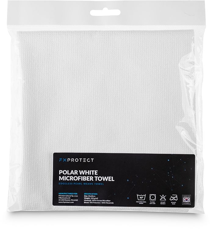 FX Protect Polar White Microfiber Towel  delikatna mikrofibra bez obszycia, 40x40cm, 320gsm
