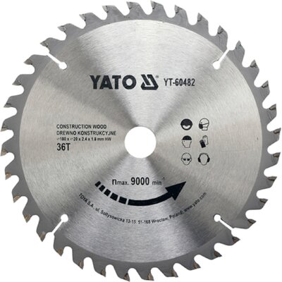 Yato PIŁA TARCZOWA Z WĘGLIKIEM WOLFRAMU DO DREWNA 180x20MM YT-60482 YATO YT-60482