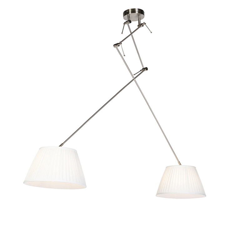 QAZQA Lampa wisząca regulowana stal klosz plisowany kremowy 35cm - Blitz II