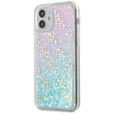 Guess 4G Liquid Glitter - Etui na iPhone 12 Mini różowy/turkusowy GUHCP12SLG4GGBLPI