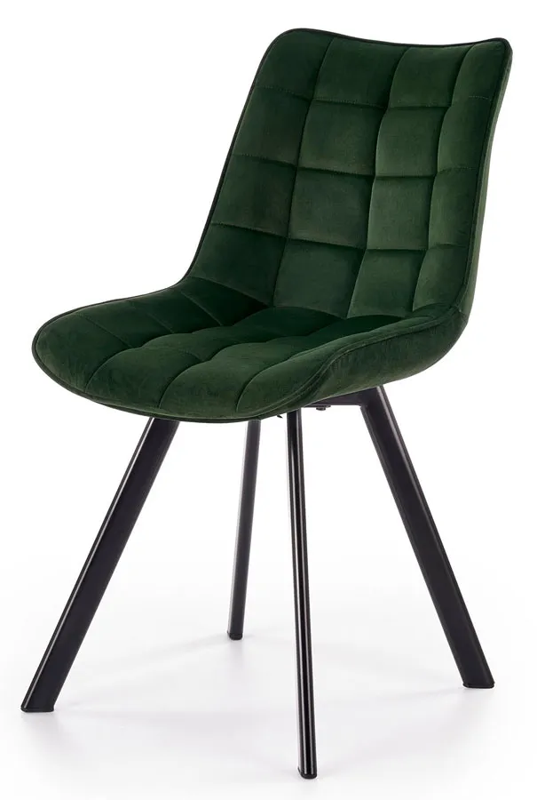 Metalowe Krzesło Welurowe Pikowane Butelkowa Zieleń E8-K82