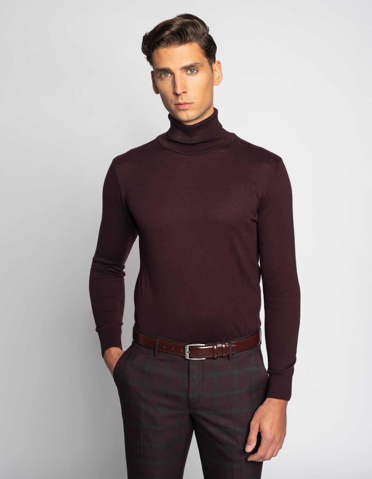 Sweter, golf męski grumo bordo