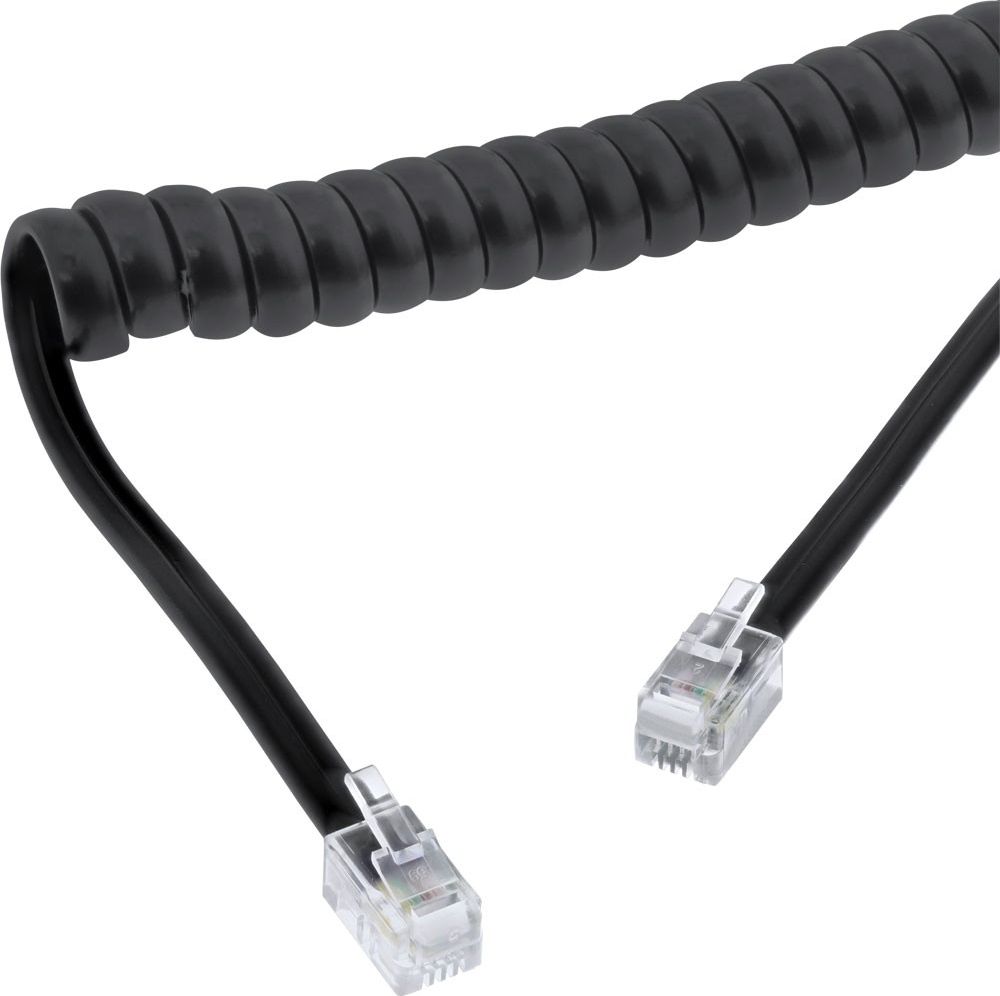InLine Kabel spiralny słuchawki, RJ10 4P4C M / M, czarny, max. 2 m