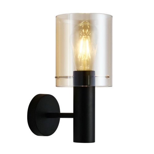 Italux Skandynawska LAMPA ścienna SARDO WL-5581-1A-BK+AMB szklana OPRAWA loftowy KINKIET tuba okrągła bursztynowa czarna WL-5581-1A-BK+AMB