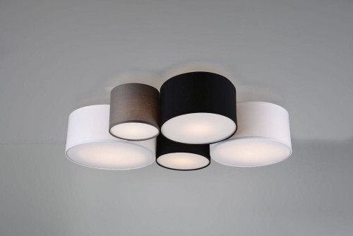Trio Leuchten Lampa sufitowa Hotel, pięć tekstylnych kloszy