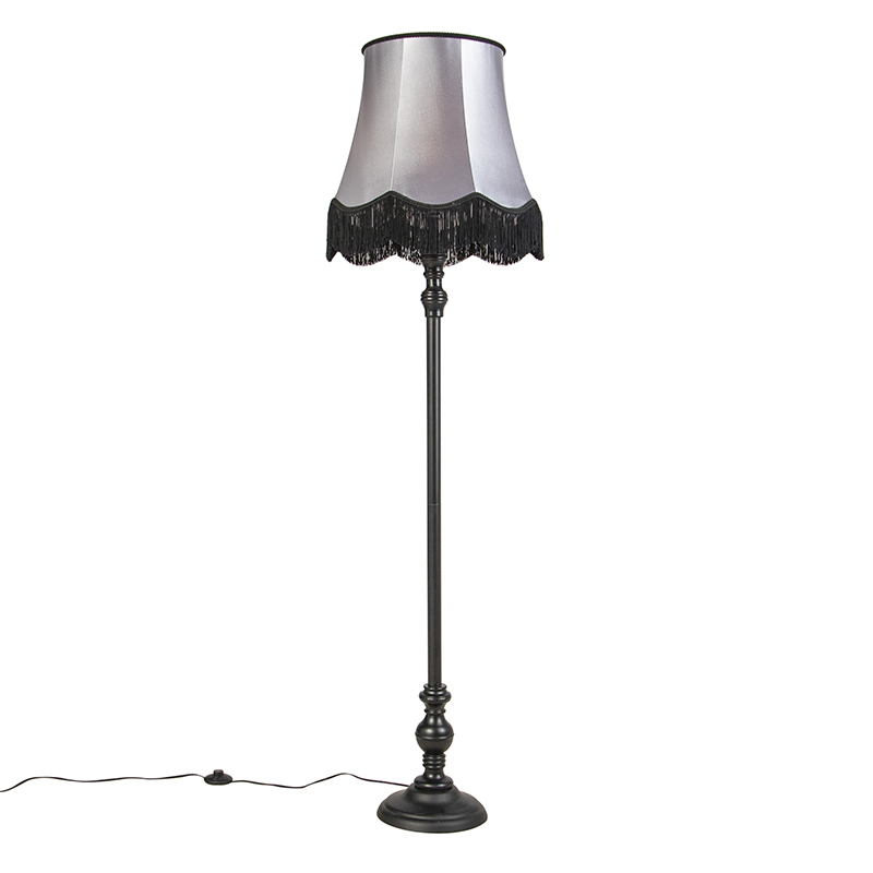 QAZQA Klasyczna lampa podłogowa czarna klosz Granny szaro-czarny 45cm - Classico