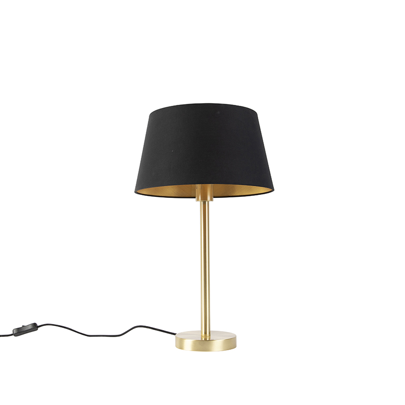 QAZQA Lampa stołowa mosiądz klosz czarno-złoty 32cm - Simplo