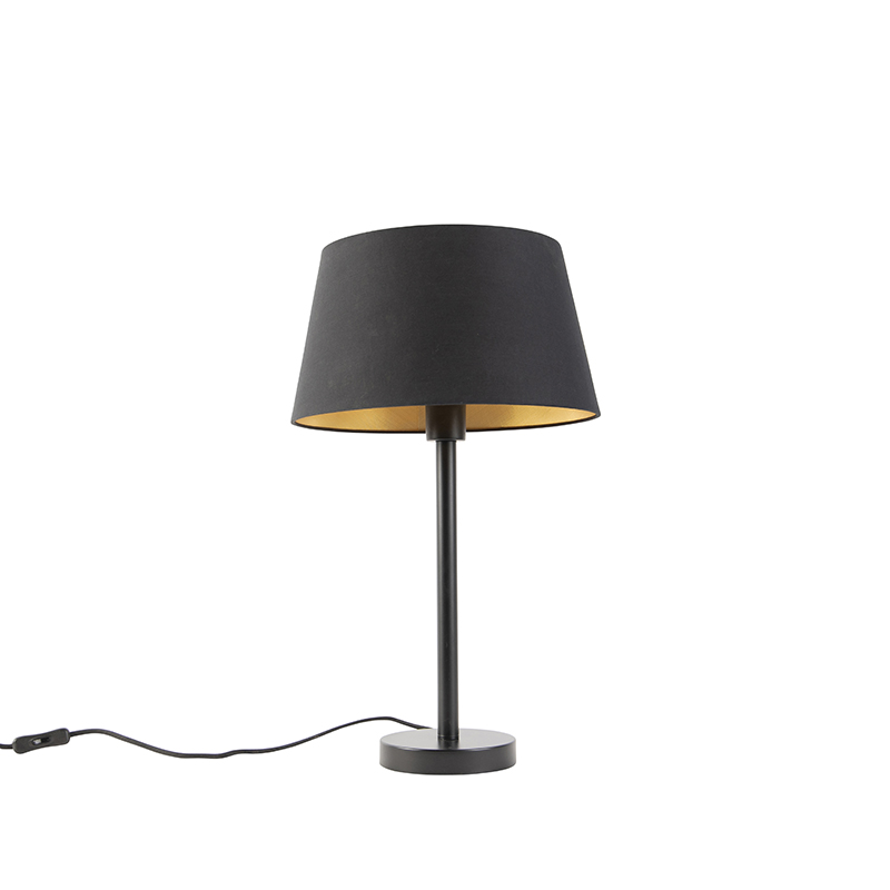 QAZQA Lampa stołowa czarna klosz czarno-złoty 32cm - Simplo