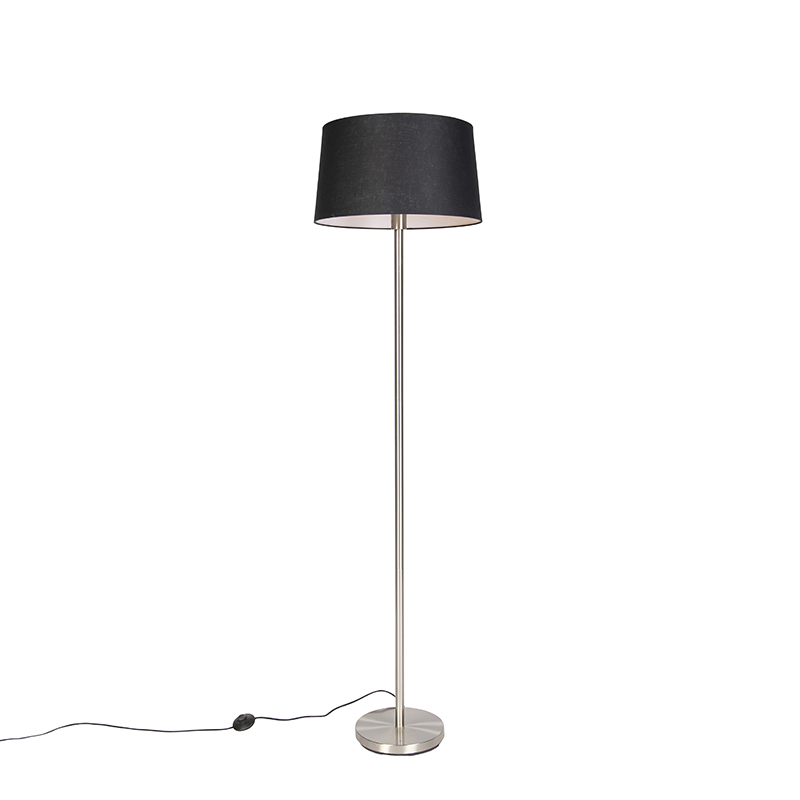 QAZQA Nowoczesna lampa stojąca ze stali z czarnym kloszem 45 cm - Simplo