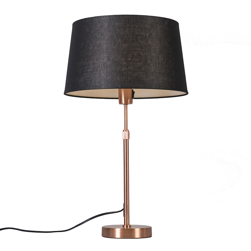 QAZQA Lampa stołowa regulowana miedź klosz czarny 35cm - Parte