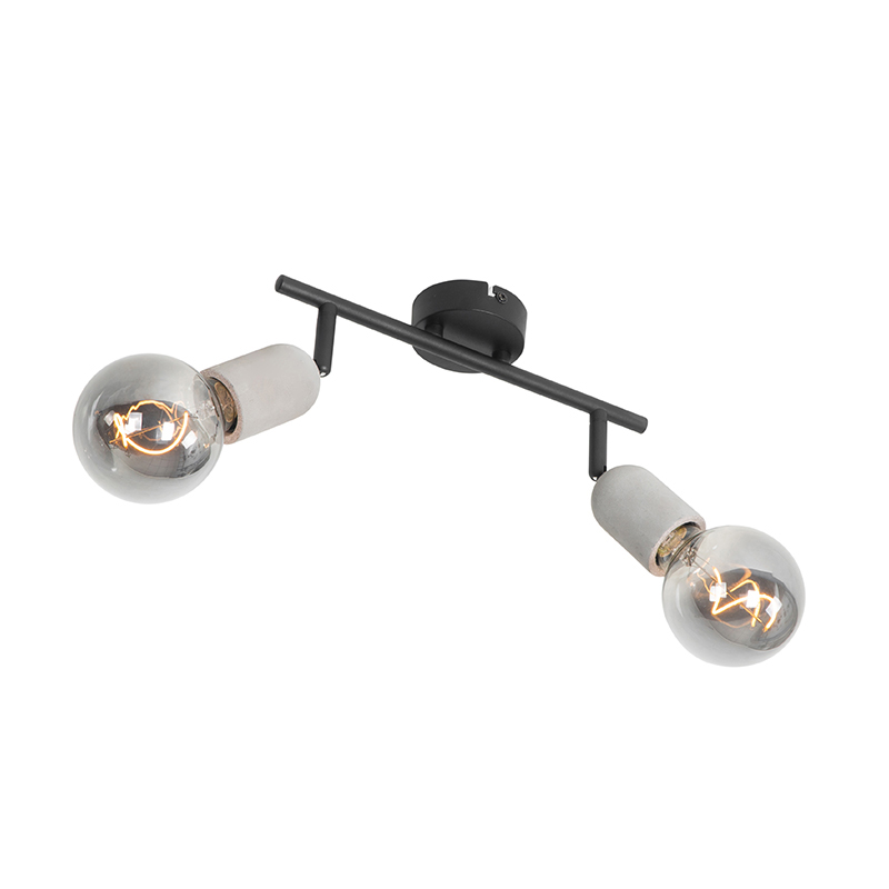 QAZQA Industrialny spot czarny z betonem 2-lampowy - Pedra