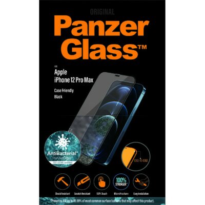 PanzerGlass Szkło antybakteryjne do etui Case Friendly E2E iPhone 12 Pro Max, czarna ramka