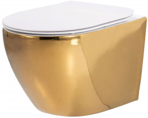 REA-C0669 Misa Wisząca WC 49cm Bezrantowa + Deska wolnoopadająca CARLO FLAT MINI GOLD/WHITE