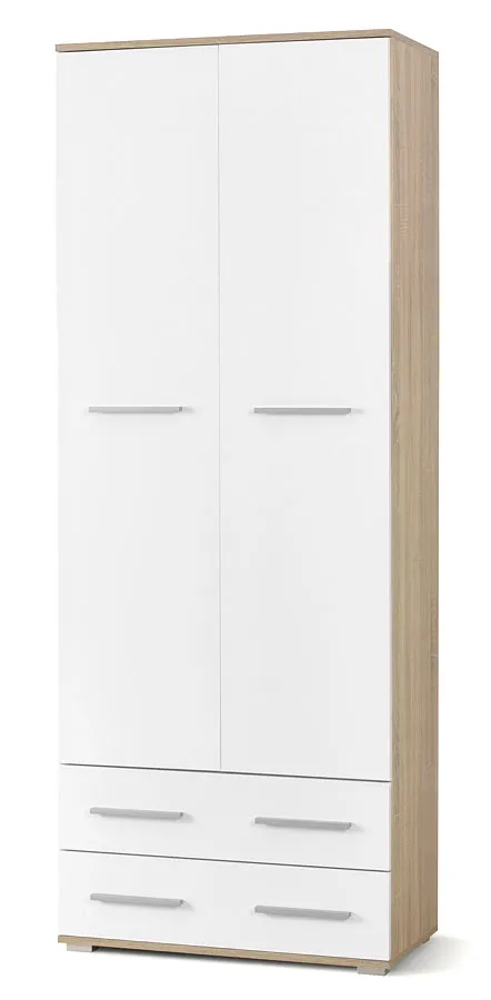 Szafa na ubrania Kaloe C3 - biały połysk + dąb sonoma