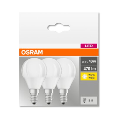 Osram żarówka LED Base Classic P, 5 W, zamiennik żarówki 40 W, ciepła biel, zestaw 3 sztuk
