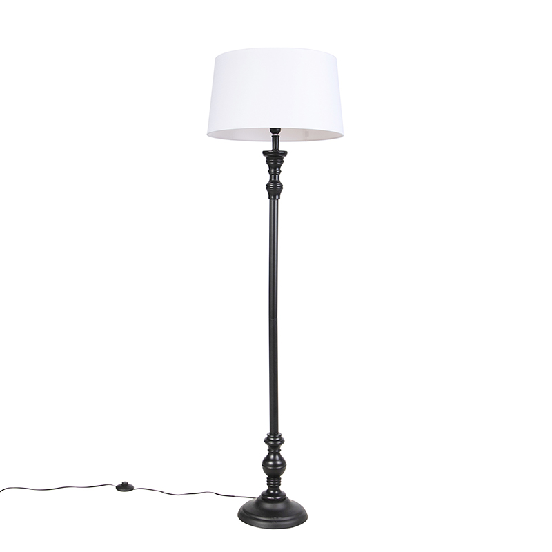QAZQA Klasyczna lampa podłogowa czarna klosz lniany biały 45cm - Classico