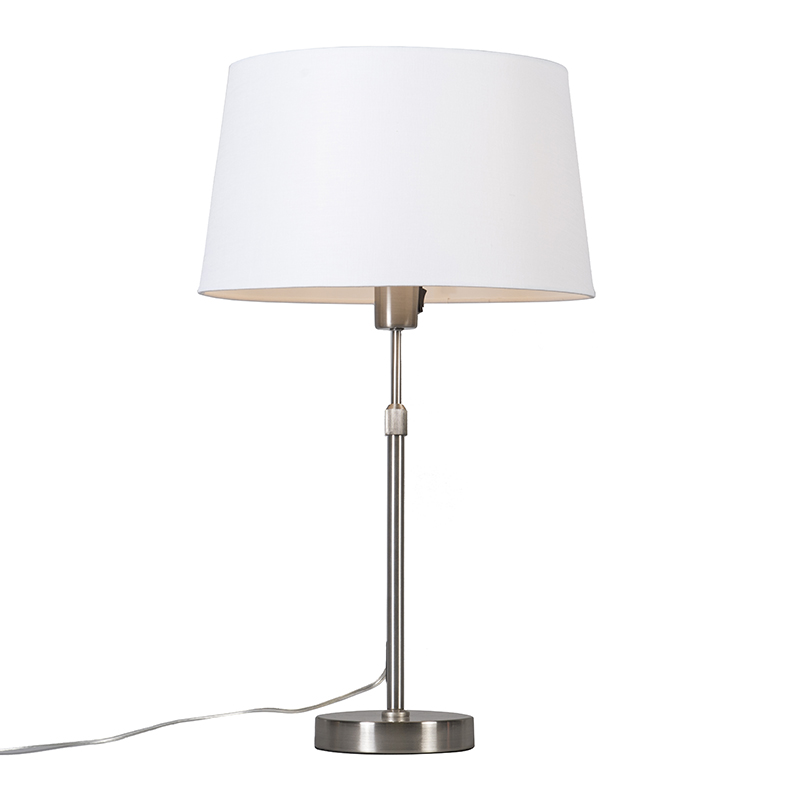 QAZQA Lampa stołowa regulowana stal klosz biały 35cm - Parte