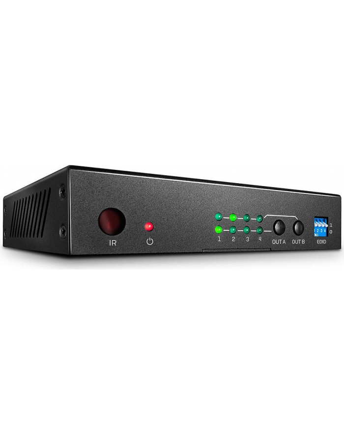 Lindy 38084 Przełącznik switch Matrix HDMI 4K UHD 2 ekrany 4-portowy z audio portem optycznym i analogowym + pilot IR Polska Gwarancja