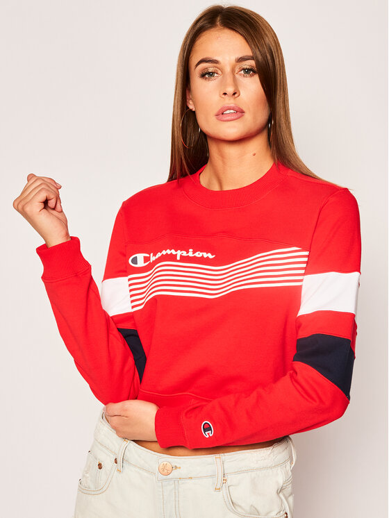 Champion Bluza Graphic Stripe And Colour Block Cropped 112761 Czerwony Regular Fit