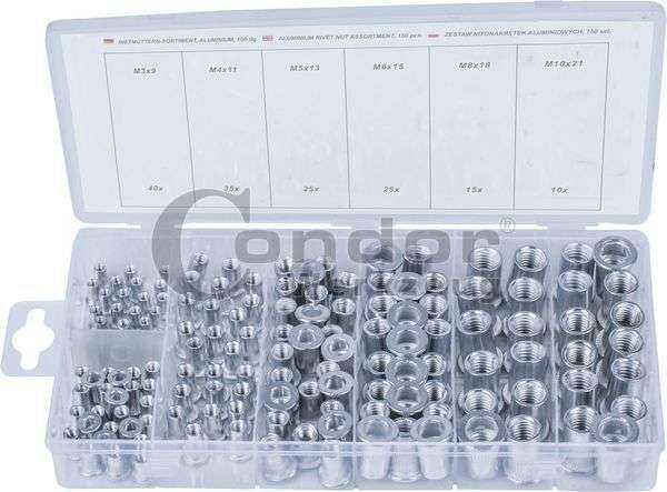 CONDOR Werkzeug Nitonakrętki 150 cz., aluminium C.9040