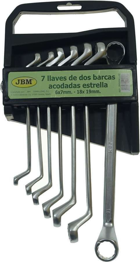 JBM Klucze oczkowe odgięte 6-19 mm,  7 szt., chrom D.50562