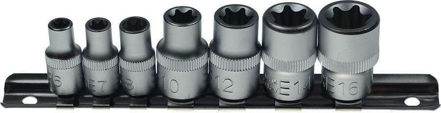 BGS nasadka na klucz nasadowy wkładki do profili E, 6,3 MM, 1/4 cala i 10 MM 3/8 cala, 7-częściowy, 2027