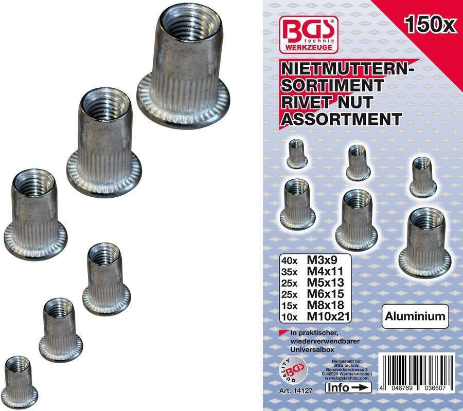 Bgs Technic Tulejki redukcyjne do gwintów, aluminiowe, 150 szt. B.14127