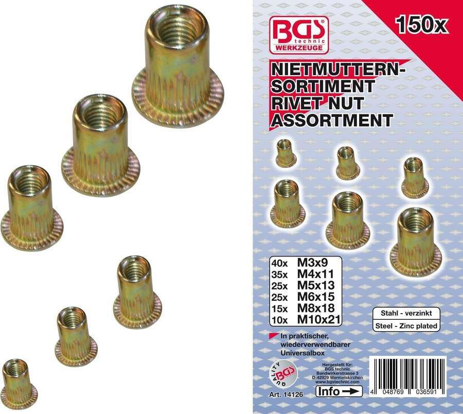 Bgs Technic Tulejki redukcyjne do gwintów, stalowe, 150 szt. B.14126