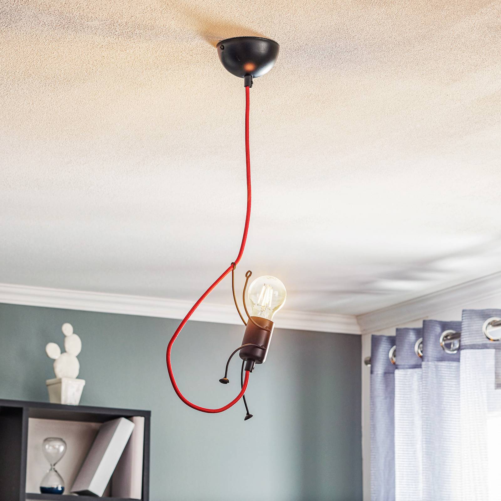 Lampa wisząca Bobi 1 czarna, kabel czerwony 1-pkt.