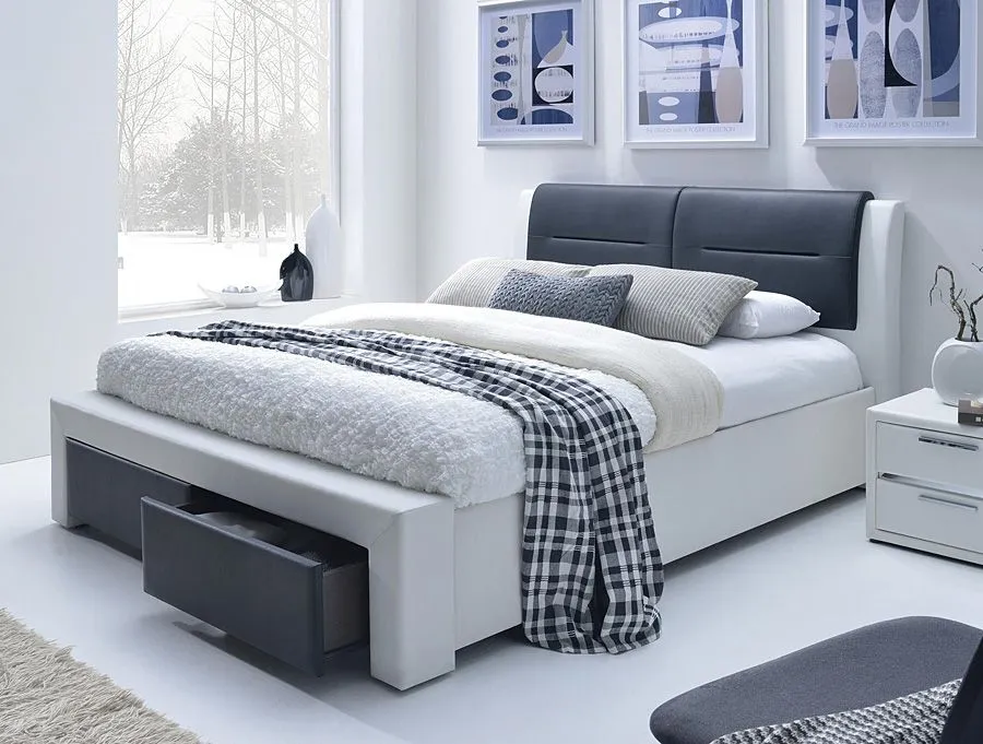 Czarno-białe łóżko z szufladami Z2-N30