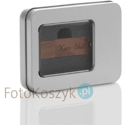 Metalowe pudełko na pendrive drewniany