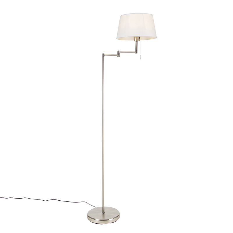QAZQA Klasyczna lampa podłogowa stal regulowane ramię klosz biały - Ladas