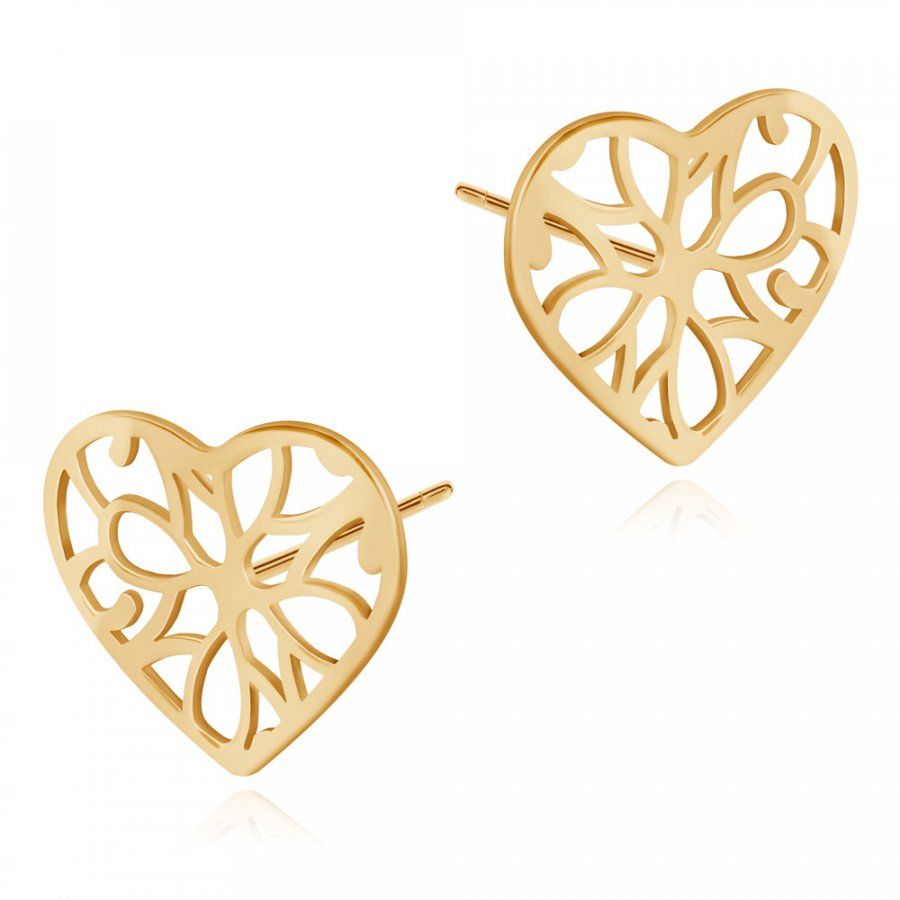 Murrano Srebrne Kolczyki 925 Złocone Serca Ażurowe Grawer YK-140