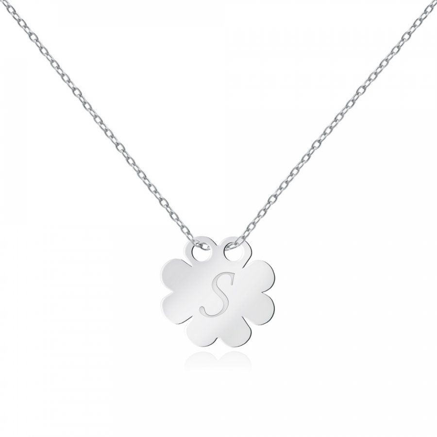 Murrano Srebrny Naszyjnik 925 Celebrytka Koniczynka Inicjał Grawer YN-120