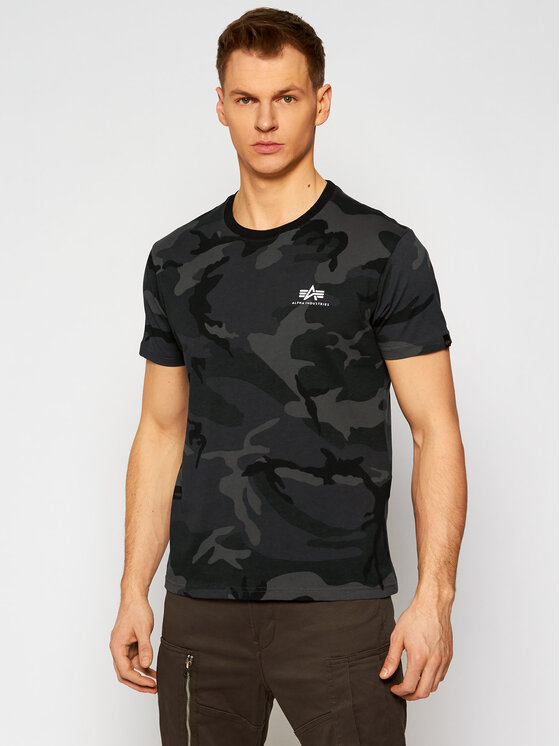 Alpha Industries T-Shirt Basic T Small Logo Camo 188505C Szary Regular Fit