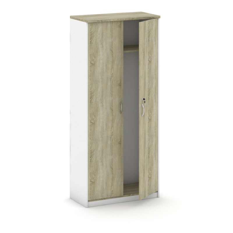 B2B Partner Szafa szatniowa Mirelli A+ z wysuwanym wieszakiem, 800 x 400 x 1800 mm, biały/dąb sonoma 437497