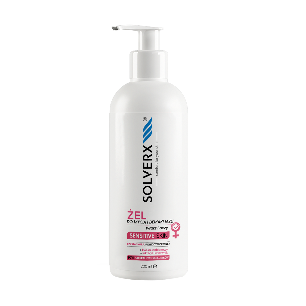 Solverx Żel do mycia i demakijażu twarzy i oczu Solverx Sensitive Skin 200 ml