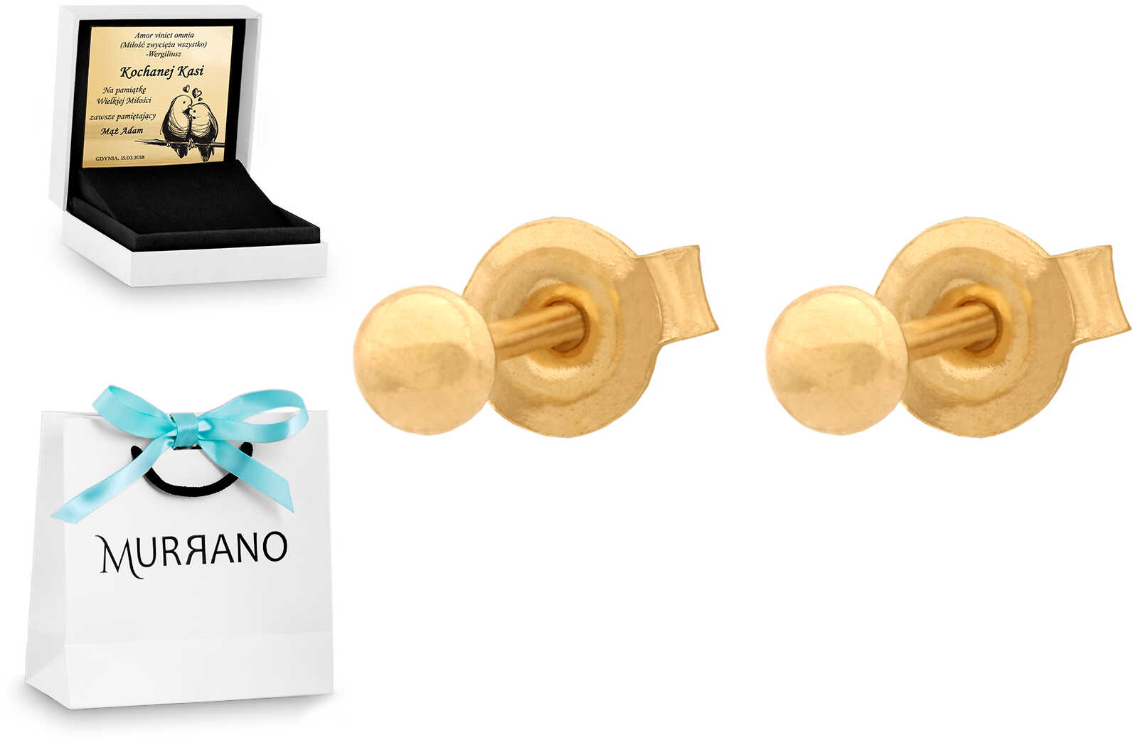 Złote kolczyki 585 na sztyfcie prezent grawer