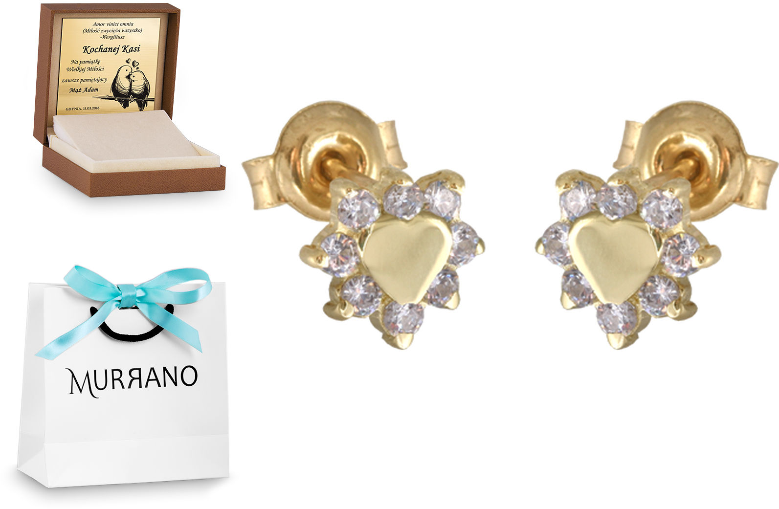 Rodium Złote kolczyki 585 na sztyfcie prezent grawer RD-4059