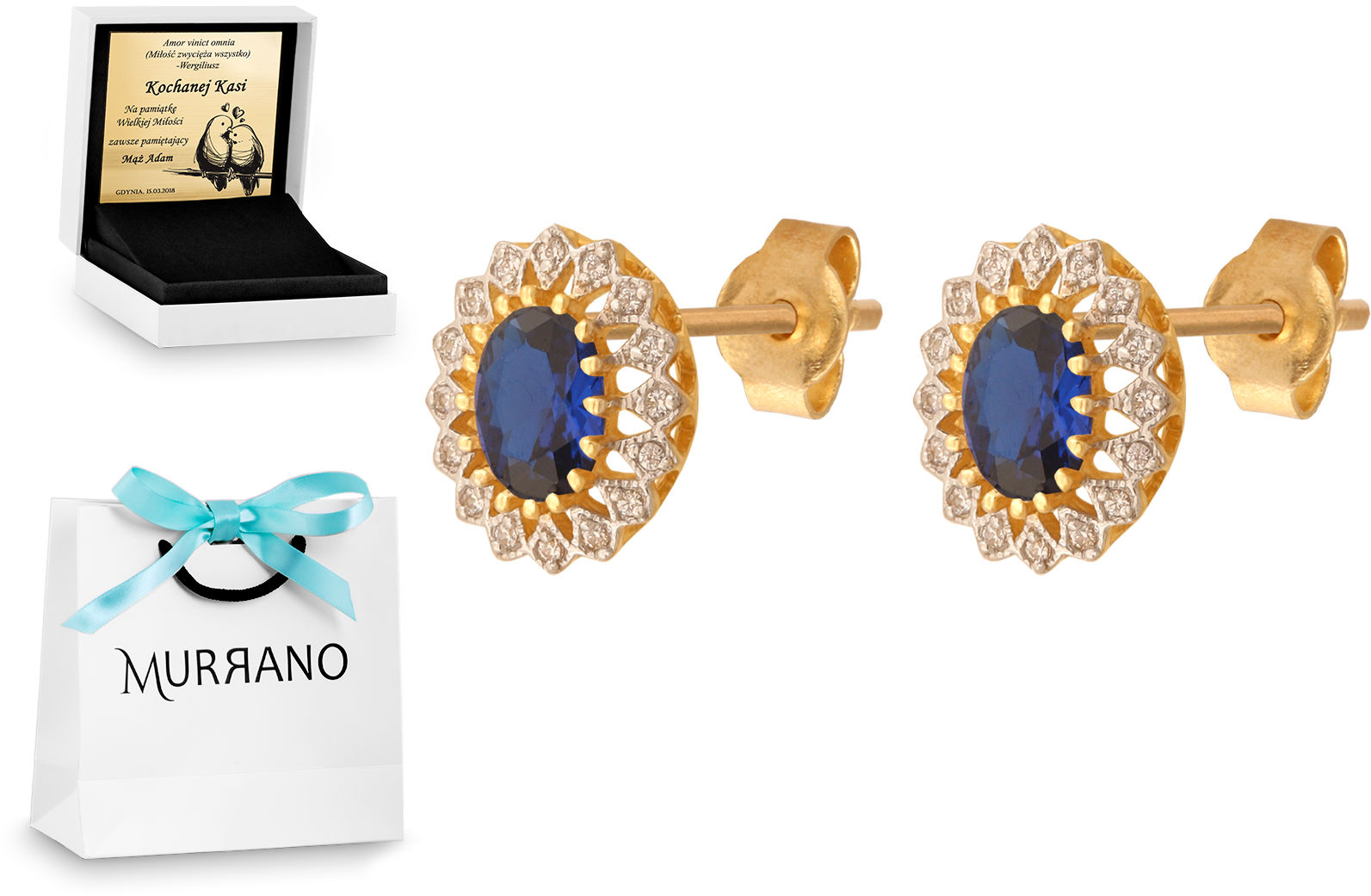 Złote kolczyki 585 na sztyfcie prezent grawer