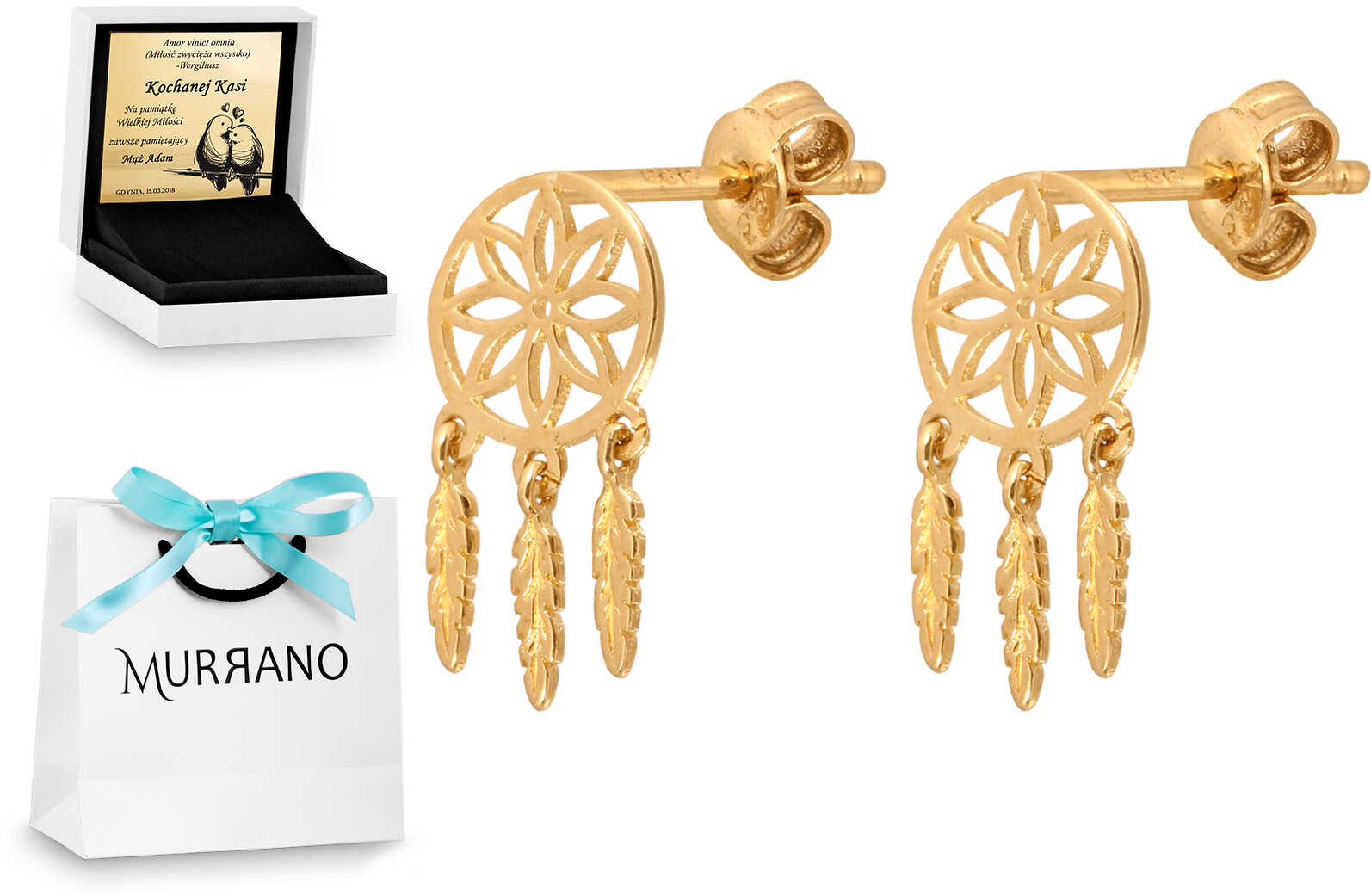 Rodium Złote kolczyki 585 na sztyfcie prezent grawer RD-52540