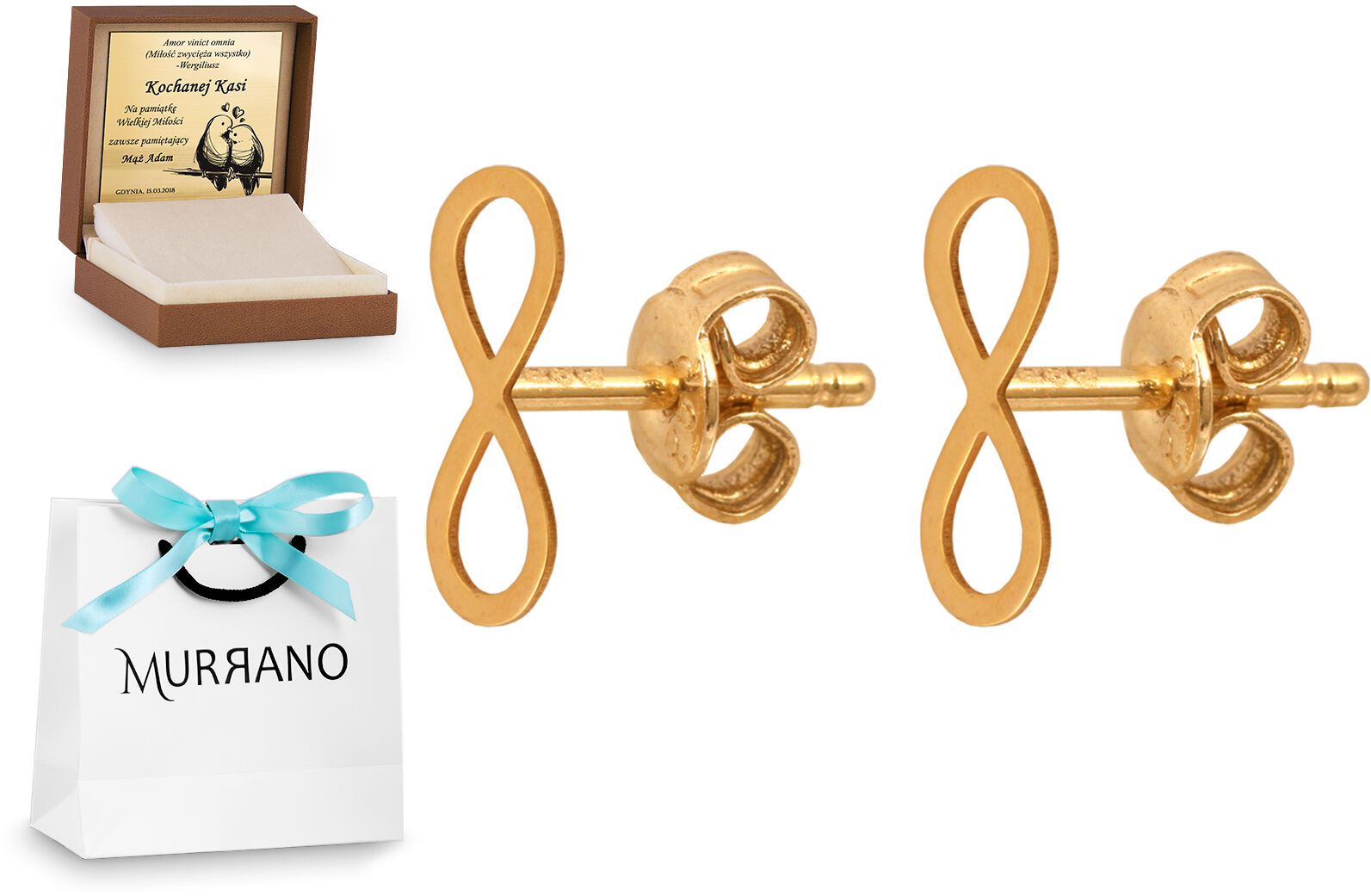 Złote kolczyki 585 na sztyfcie prezent grawer