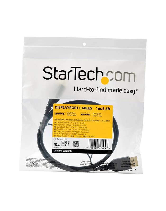 Startech.com 1m 3.3ft DisplayPort 1.4 Cable - VESA Certified - 8K- DP Cable - DisplayPort cable - 1 m (DP14MM1M)