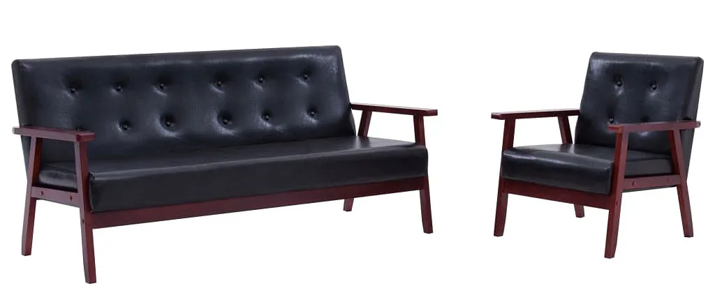 Czarny zestaw wypoczynkowy tapicerowany ekoskórą T8-W67